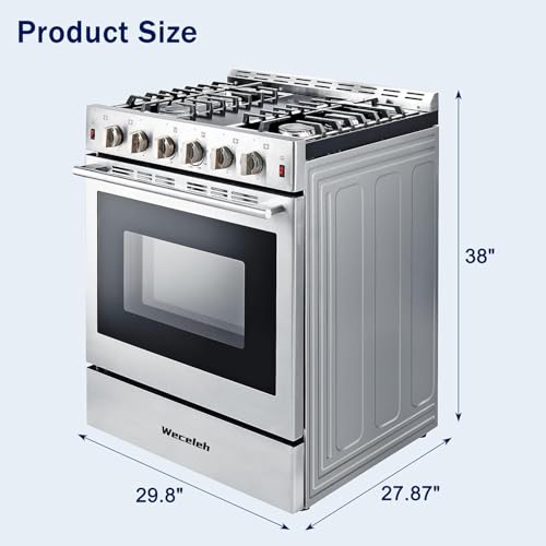 Weceleh Freestanding Gas Range Stove 30 Inch Gas Cooktop Stove 5.56 Cu.Ft. Large Convection Oven,4 Burners 42000Btu,3 Layers Tempered Glass Door Heavy Duty Stainless Steel thumb #2