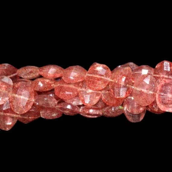 Perles quartz fraise ovales facettées pour création de bijoux uniques de lithothérapie