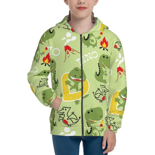 Cute Dinosaurs Cartoon Kids Pullover Hoodies Boys Zip Up Sweatshirts Girls Athletic Clothes with Pocket3