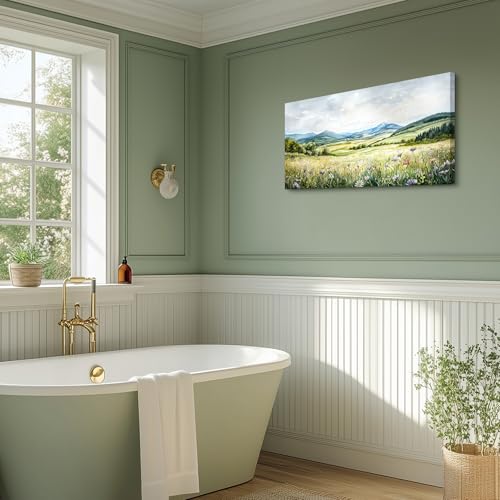 crmotu Large Landscape Wall Art, Nature Wall Decor, Scenery Wall Art, Countryside Outdoor Scenic Art Prints, Meadow Wildflower Canvas Paintings for Living Room Bathroom Kitchen Decoration 20x40inch