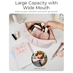 BAGSMART Makeup Bag Travel Toiletry Bag, Cute Make Up Bag, Large Capacity Cosmetic Bags for Women, Wide-open Makeup Pouch Travel Essentials Toiletries Accessories Brushes (Pink) - Image 3