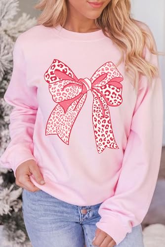 Stylish Long Sleeve Pullover: Pink Leopard Print with Bowknot Details2