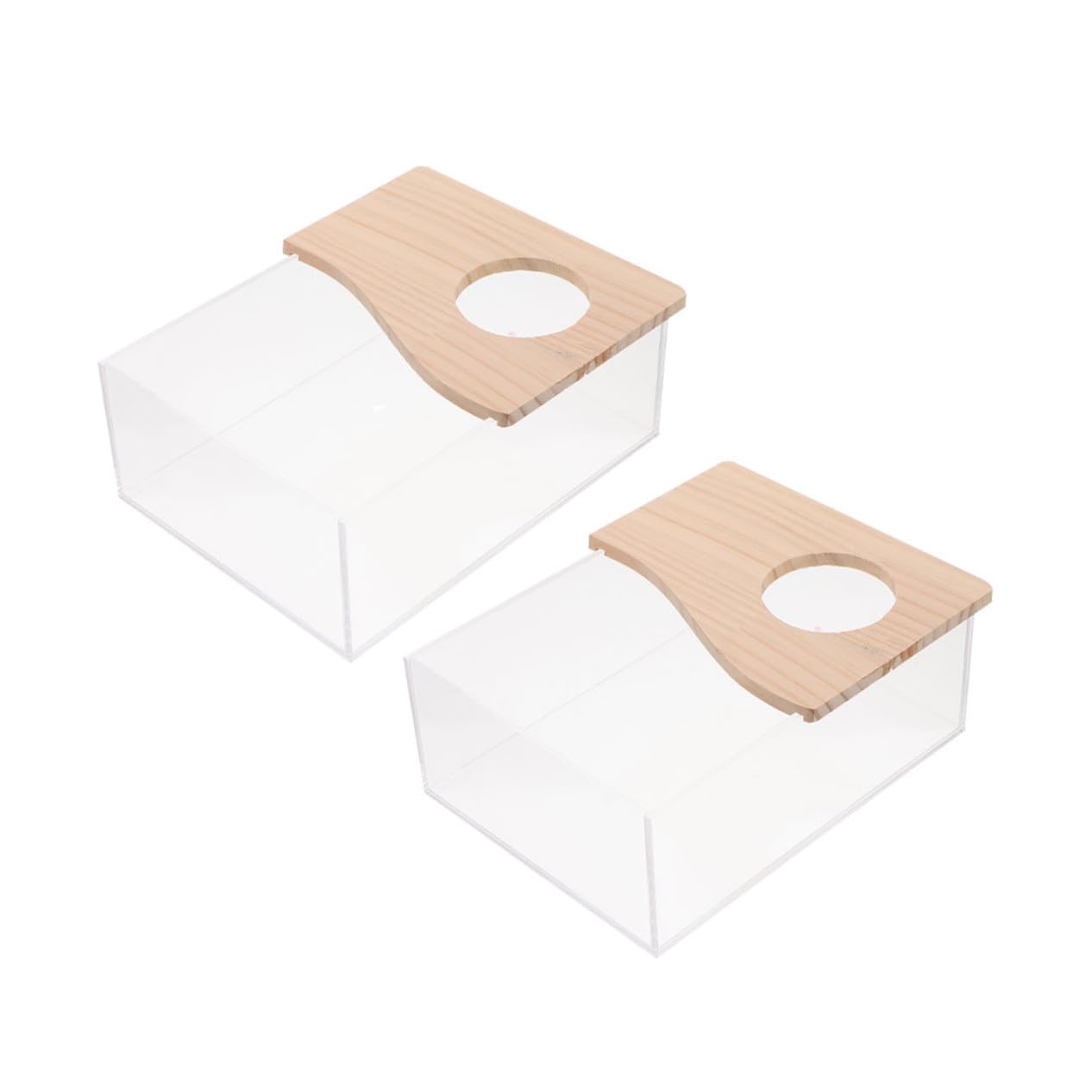2 Stück Transparente Hamster Sandbadbox aus mit Holzabdeckung und Belüftung Robustes Kleintier Bad für Chinchillas Mäuse Ratten Geräumige Haustier Waschbox