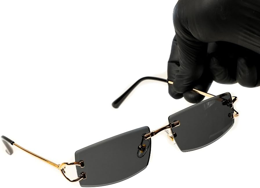 Street Knitted Men Women Stylish Narrow Rimless Black Gradient Tinted Lens Rectangular Gold Frame Shades 90s Rectangular Slim Small Frameless Retro Trendy Hip Hop Square Unisex Sunglasses - Image 4