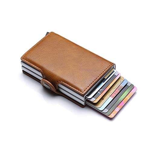 Business Card Holder Card Holder Men Credit Card Holder Mini Wallet Men RFID Card Box Double Aluminium Box Bank Card Holder Purse Card Holder Case(Brown)
