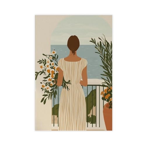 Toile minimaliste femme côtière de salon d'art contemporain chic 61x91