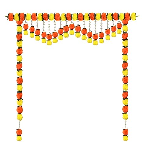 Image of Tia Crafts Artificial Marigold Jasmine Garlands Flower Door toran Door hangings | Garlands for Home Decoration | bandanwar Door Flower toran (Marigold Jasmine Design 3)