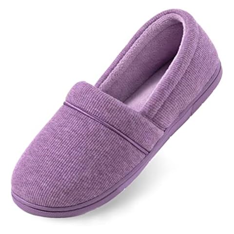 ULTRAIDEAS Ladies Memory Foam Comfort Knit Slippers, Women's Light Weight Terry Cloth House Shoes with Anti-Skid Rubber Sole, Purple, 7-8 UK Cover