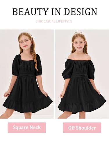 Girls Summer Dresses Square Neck Lantern Sleeve Tie Backless Ruffle A-Line Party Mini Dress2