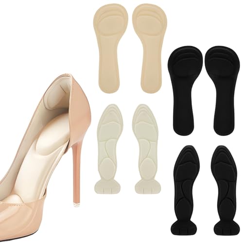 4 Pairs High Heel Inserts for Women 3/4 Length Insoles Heel Pads for High Heels Sponge Shoe Cushion Inserts Women for Heels Open Toes Sandals, Relief Foot Pain Shock Absorption