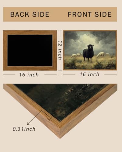 Image of ARPEOTCY Vintage Framed Canvas Wall Art, 12x16inch, Farmhouse Black Sheep Wall Decor, Country Art Prints Home Decorations, Cottagecore Paintings for Living Room Bedroom Office Decor