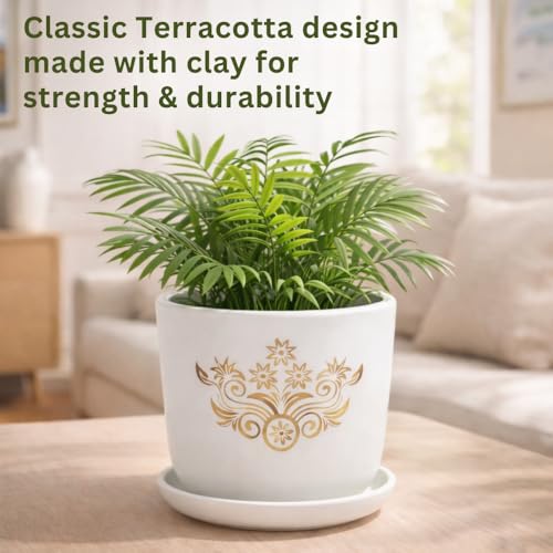 Image of Urban Upvan Terracotta Flower Pots for Garden, Dining Table & Home Decor | Elegant Planter for Living Room & Indoor Plants| White