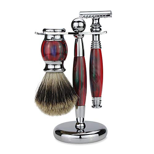 Manuelle elektronische Bauteile Barber Männer Beard Manuelle Sicherheits-Rasiermesser Set Double Edge Rasierer Stiel + Ständer Halter + Haar