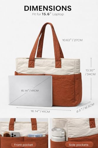 Image of Bayne Large Tote Bag for Woman | Large Size Laptop Bags for Women Office Use | Waterproof Handbag for Women | Elegant Office Bag for Woman | 15.6 inch Laptop (Cream & Brown, 15.6 Inch laptop)