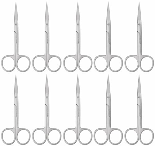 Iris Micro Dissecting Scissors 4.5" Fine Point Skin Tag Medical Surgical Gum Suture Eye Dental Scissors Perfect for Doctors, Nurses, Students, Education & Training (10pc, STR)