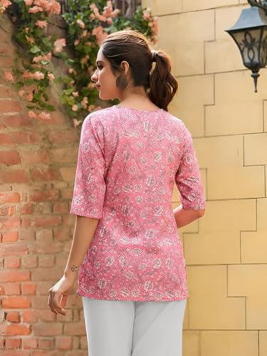 Image of Pinkmint Women Short Kurti | Cotton Blend Printed Tunic Top | Trendy Casual Top | Casual & Office Wear Ethnic Top for Jeans