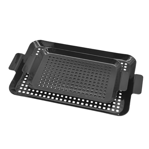 Sartén para barbacoa, 2 topes antiadherentes con asas, accesorios para barbacoa, uso en interiores al aire libre para, mariscos con carbón vegetal y barbacoas ahumadas - imagen 9