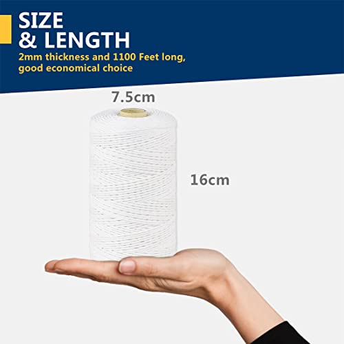 Image of PerkHomy Cotton Butchers Twine String 1100 Feet 2mm Twine for Cooking Food Safe Crafts Bakers Kitchen Butcher Meat Turkey Sausage Roasting Gift Wrapping Gardening Crocheting Knitting