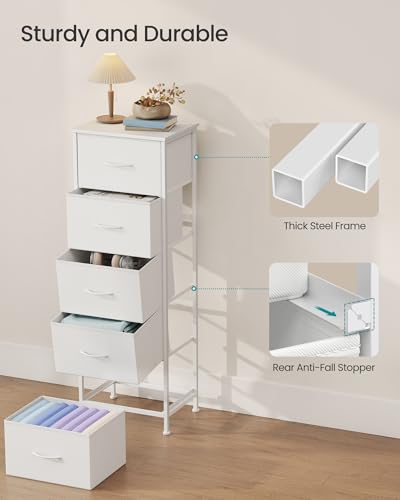 Image of SONGMICS BELLAH Collection - Dresser for Bedroom, Chest of Drawers, Storage Organizer Unit, Closet, Entryway, Steel, 5 Drawers, Modern, Cloud White and Snow White ULGS315W01S