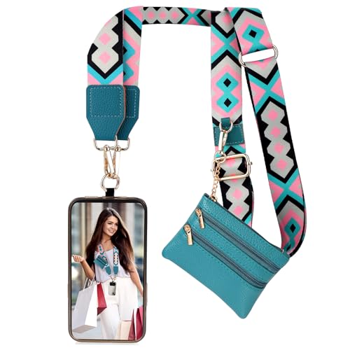 Image of XANGNIER Clip and Go Strap for Phone with Wallet Crossbody, Phone Strap with Zippered Wallet, Adjustable Anti Theft Cellphone Lanyard for Women, Cellphone Chain Accessories,Multicolor 8