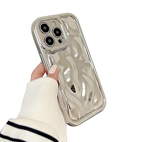 Designer 13 Pro Max Cute Phone Cases - 3D Phone Cases Pleats Wave Mirror Phone Case Glitter Iphone Cases,13 Pro Max 6.7" Soft Tpu Shockproof Phone Cover For Women Men,Slivery #TOP3