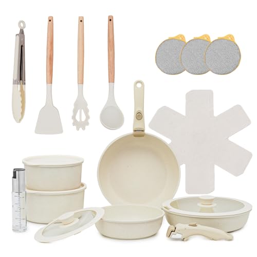Opiniones y reviews de Juegos de sartenes disponible en línea para comprar. 49 Juego de Sartenes y Ollas 23 Piezas, Sartenes Antiadherentes Batería de Cocina Profesional con Mangos Desmontables, Accesorios (Espátula, Paños) - Aluminio Reforzado para...