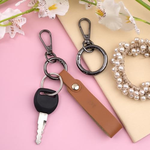 OIIKI 2 Sets Swivel Clasp Clips, Metal Swivel Snap Hook with 2 Sizes, Double Opening Key Chain Clip with Key Ring for DIY Crafts, Jewelry Clasps, Lanyard Making - Black