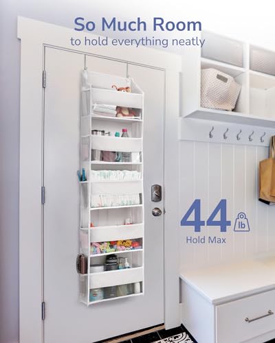 ULG Tür-Organizer, 5 große Taschen, 10 Mesh-Taschen, 20 kg Tragkraft, Hängender Organizer für Schlafzimmer, Bad, Küche, Beige