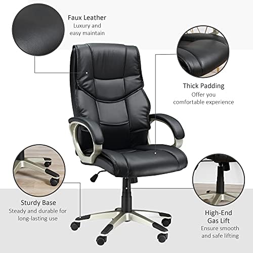 HOMCOM High Back Computer Office Chair Faux Leather Swivel Desk Chair with Adjustable Height Rocking Function Black