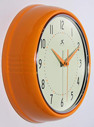 Infinity Instruments Ltd. Retro 9 Inch Silent Sweep Non-Ticking Mid Century Modern Kitchen Diner Wall Clock Quartz Movement Retro Wall Clock Decorative (Orange) #TOP1
