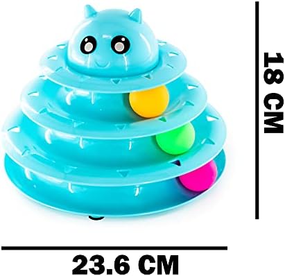 FurDreams Cat Roller Ball Toy Interactive - Blue | 3 Tier Tower Fun Cat Ball Toy with 3 Colour Balls | 3 Level Cat Teaser Toy with Cat Play Balls | Cat Puzzle Toy for Exercise and Stimulation
