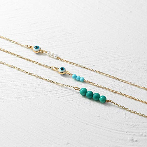 Beneige Dainty Evil Eye Anklet,14K Gold Plated Ankle Bracelet With Cute 3 Turquoise Handmade Foot Chain For Women #TOP3
