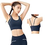 [MORGEN SKY] スポーツブラ スポーツウェア ヨガウェア フィットネスウェア レディース トップス 揺れない 美背 カップ付き おしゃれ デイリー ヨガ テニス ランニング LYCRA ストレッチ コントラスト WX729 (M, ネイビー)