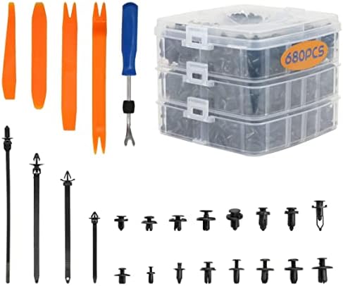Kurala 680 PCS Car Push Retainer Clips Assortment 16 Most Popular Sizes Nylon Bumper Push Fasteners Rivet Clips Replacement Kit