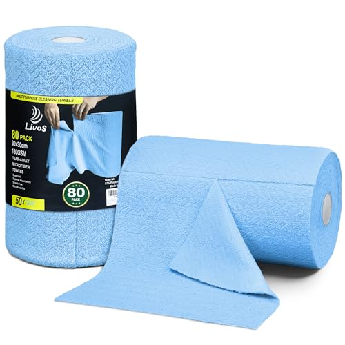 LIVOS Microfiber Cleaning Cloth Roll - 80 Pack, Reusable Paper Towels, Microfiber Towels for Cars, Super Absorbent Lint Free Cleaning Rags for House, Kitchen, Window-Light Blue, 11.5"x11.5"