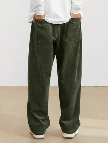 Image of KOTTY Men's Solid|Button|Wide|Loose fit|Corduroy Trousers & Pant for Men