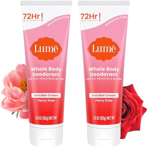 Lume Whole Body Deodorant - Cream Tube - 3 oz, 2 pk (Peony Rose) | 72-Hour Odor Control, Aluminum & Baking Soda Free, Skin-Safe, Whole-Body Deodorant for Women