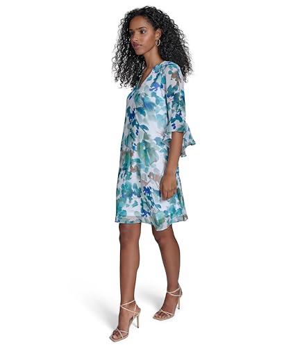 Image of Calvin Klein Floral Chiffon Shift Dress