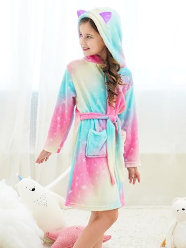 Image of Doctor Unicorn Soft Hooded Rainbow Bathrobe Sleepwear for Girls