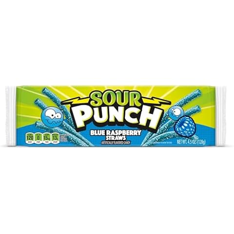 Sour Punch Blue Raspberry Sour Candy Straws 4.5 Oz Tray (Pack of 12) Cover