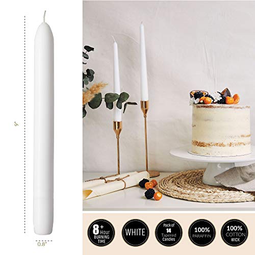 Spaas Unscented White Candles Sticks - 14 Pack Dripless Tapered Candles - 9" Tall Candles, Burning 8 Hours - Premium White Candlesticks For Home Decoration, Wedding, Holiday And Parties #TOP2