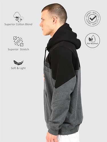 Image of STELLERS Men's Oversized Color Blocked Hoodies - Charcoal Grey | Premium Cotton | Feather Touch Feel | Sustainable