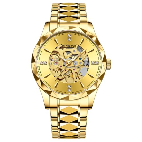 JewelryWe Reloj Mecánicos Automáticos Hombre: Relojes Resistente al Agua Redondo Oro para Caballero Puntero Luminoso Correa de Acero Inoxidable Extraíble Plata - para Ocio Negocios Regalos