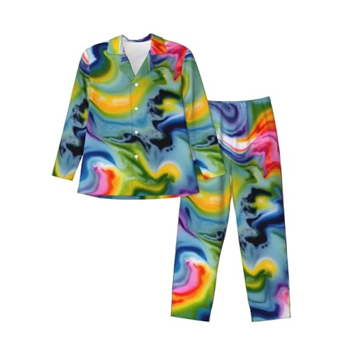 Pyjama 2 pièces homme tie-dye à manches longues décontracté