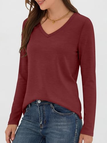 Image of ANRABESS Women's Long Sleeve Shirts V Neck Fall Tops | Soft Comfort Wrinkle Free Tshirts, Basic Tee, Winter Layer Clothing, Business Casual Work Fall Outfits, Travel Daily Wear