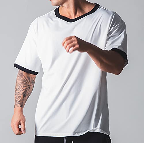 Image of Workout Shirts Short Sleeve Oversized Hipster Loose Gym Shirts Basketball Hip-hop Street Style T-Shirts for Men T44