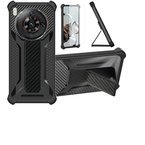 Aroepurt Funda para Nubia Z50S Pro Funda Carcasa Case Cover [con Protector de Pantalla de Cristal Templado] Híbrida [Soporte Plegable Magnético] [Esmerilado antihuellas] Negro