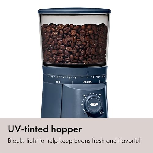 Image of OXO Brew Conical Burr Coffee Grinder - Storm Blue, Stainless Steel Burrs, One-Touch Automatic Smart Grind