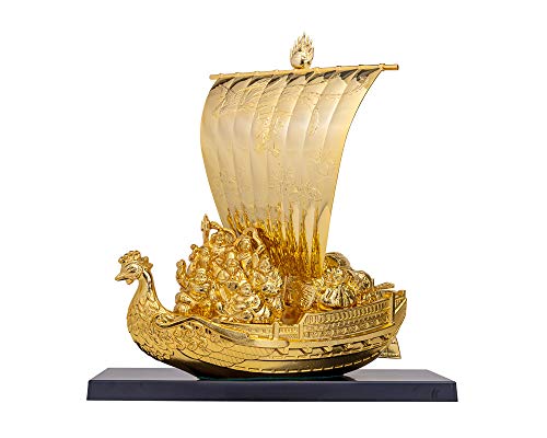 開運 七福宝船 37cm(金メッキ/24金)_置物 七福神 宝船 高岡銅器(しちふくたからぶねG)