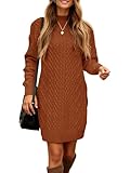 Saodimallsu Womens Cable Knit Mini Sweater Dress Turtleneck Fall Casual Chunky Long Sleeve Slimming Short Dresses Brown